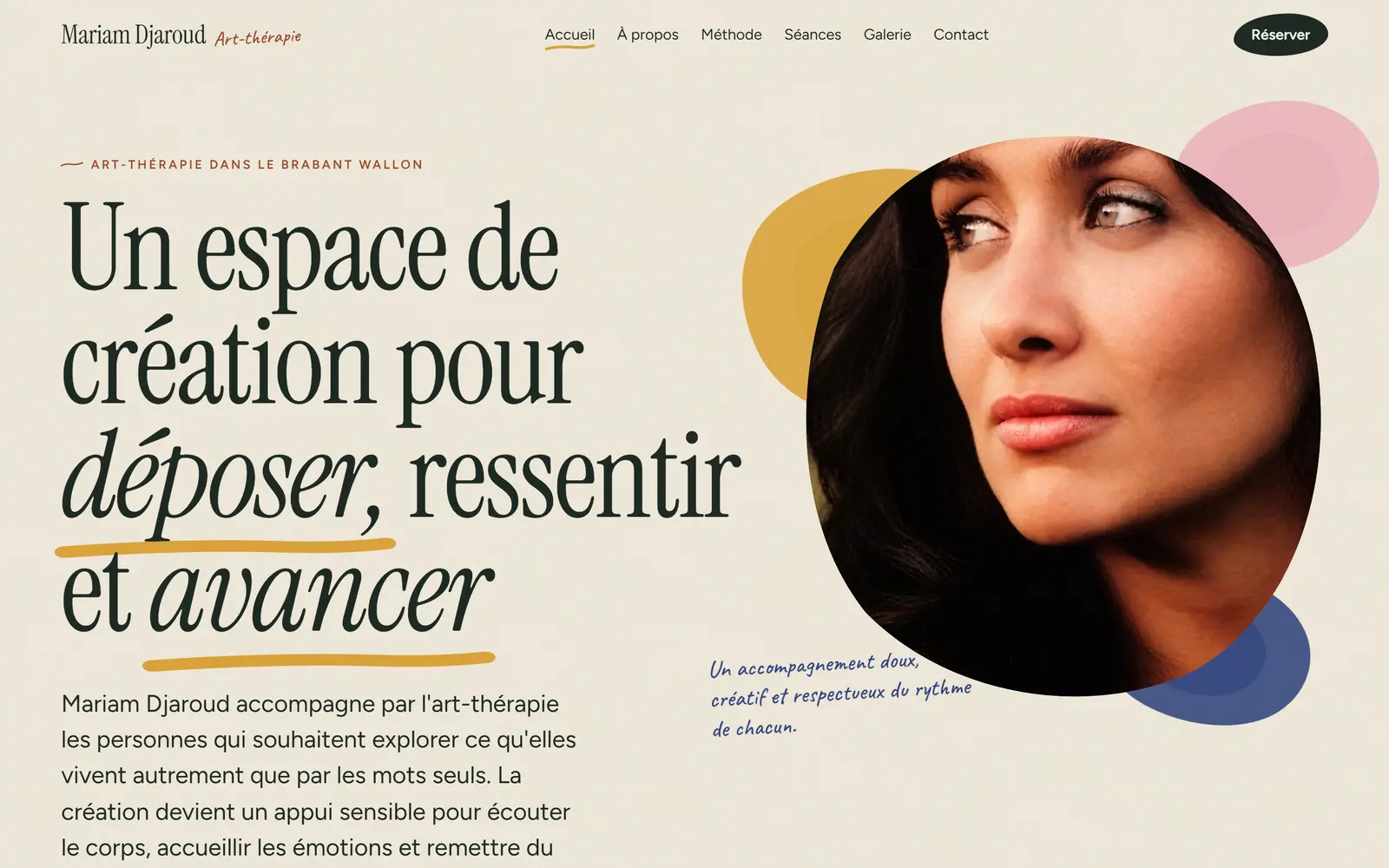 Page d'accueil du site de MDB Art-thérapie, art-thérapie à Brabant wallon, réalisé par Solixia